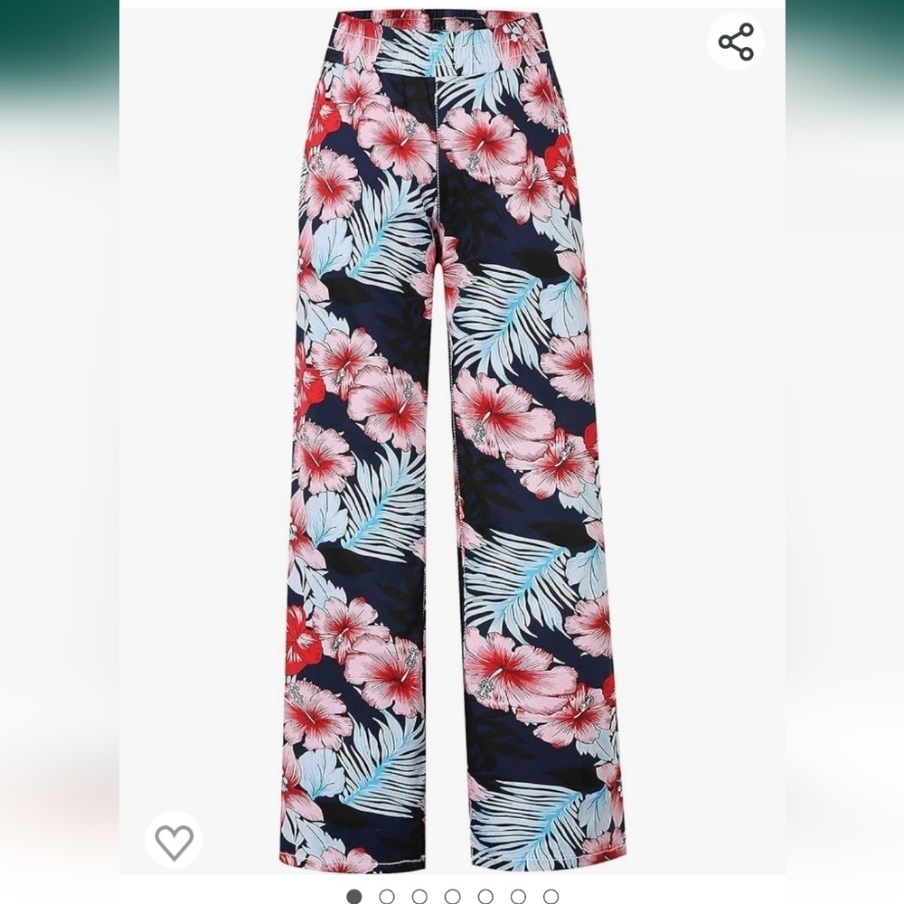NWT SSLR cotton Hibiscus flower wide leg lounge pants with elastic waist & pocke